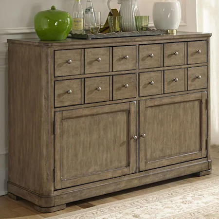 Rustic Casual Server with Apothecary Top Drawers